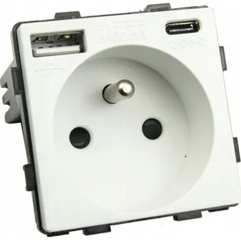 Elektrická zásuvka Zásuvka 230V jednoduchá bílá s USB nabíječkou 2A typu A a C pro rámečky b-line