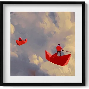 Obraz Dekorace, obraz s grafikou v krásném rámu - Cesta papírovými lodičkami 50x50 cm