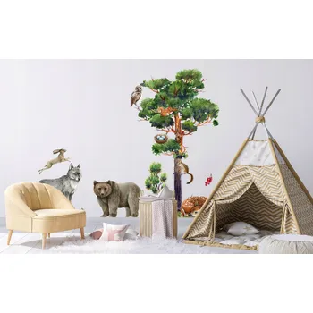 Obraz XXL Nálepky na zeď pro děti Strom Zvířata