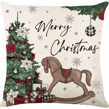 Povlak na polštářek Dekorační povlak na polštář s vánočním motivem - stromeček a houpací koník, 45x45 cm
