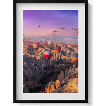 Obraz Dekorace, obraz s grafikou v krásném rámu - Balóny letící nad kaňonem, 50x70 cm