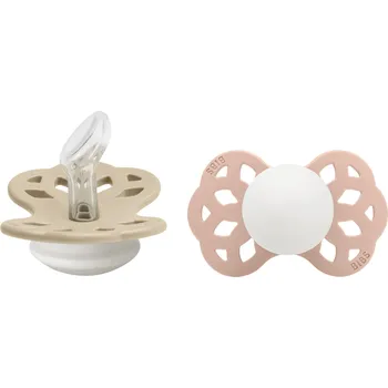 dudlíky Bibs Infinity anatomický dudlík ze silikonu 2 ks béžová, růžová od 6 měsíců