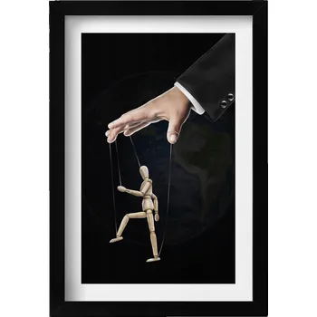 Obraz Dekorativní obraz v černém rámu do obýváku Ruka ovládající loutku 20x30 cm