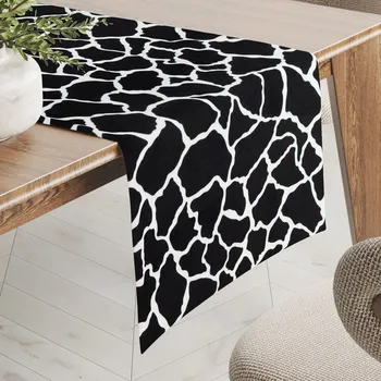 ubrus Sametový běhoun na stůl Tamara TMR-015 Černobílý žirafí vzor 20x160 cm