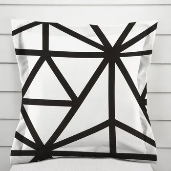 Povlak na dekorativní polštářek Bavlněný povlak na polštář s lemem Sandra SA-577 Černé geometrické vzory na bílém 35 x 45 cm