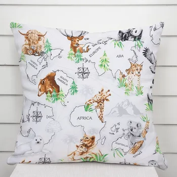 Povlak na dekorativní polštářek Bavlněný povlak na polštář Sandra SA-546 Zvířata světa na bílém 40 x 40 cm