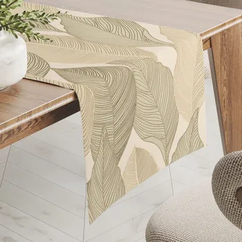 ubrus Sametový běhoun na stůl Tamara TMR-046 Přírodní pnoucí listy na krémovém 20x120 cm