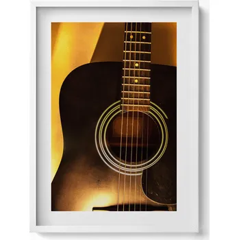 Obraz Dekorativní nástěnný obraz v rámu do obýváku Černá kytara hudební nástroj 50x70 cm