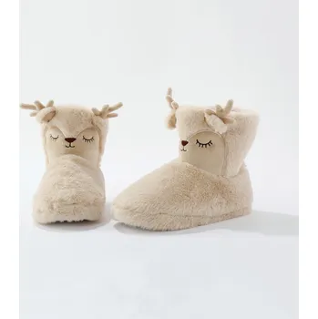 Dámské žabky Vysoké hřejivé bačkory s motivem sobů béžová 37