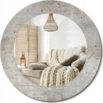 Zrcadlo Kulaté moderní zrcadlo na stěnu s potiskem na skle průměr 50 cm Šedý beton