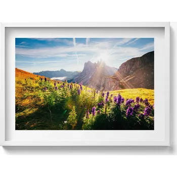 Obraz Dekorativní nástěnný obraz v bílém rámu do obýváku Krajina Dolomity 70x50 cm