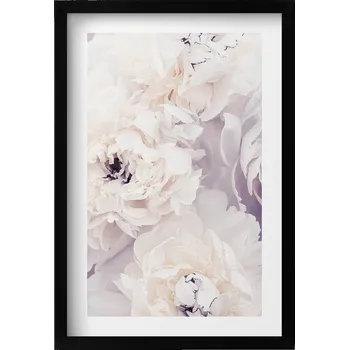 Obraz Dekorativní obraz v černém rámu do obýváku Jemné květy pivoňky 40x60 cm