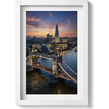 Obraz Nástěnný obraz v bílém rámu Londýnský most večer z ptačí perspektivy 20x30 cm