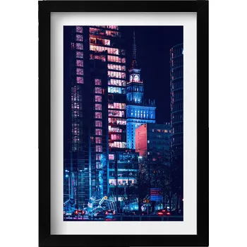 Obraz Moderní nástěnná dekorace obraz v černém rámu Varšava v noci 20x30 cm