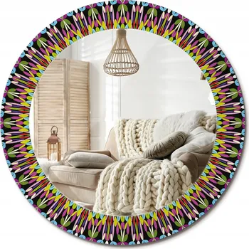 Zrcadlo Stylové kulaté zrcadlo na zeď s potiskem na skle, průměr 60 cm, vzor mandala