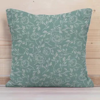 Povlak na dekorativní polštářek Mušelínový povlak na polštář MSN-048 Bílé květiny na pastelově modrozeleném 40 x 60 cm