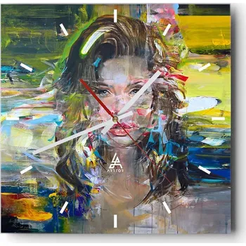 Hodiny Velké nástěnné hodiny na zeď 40x40 Žena Skleněné hodiny Čtvercové Tiché