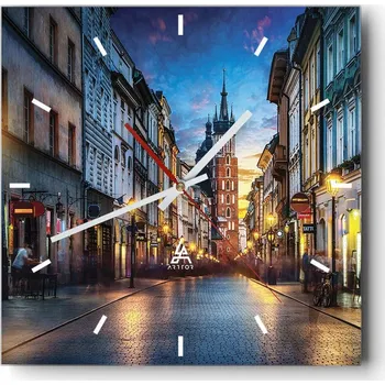 Hodiny Velké nástěnné hodiny na zeď 40x40 Město Skleněné hodiny Čtvercové Tiché