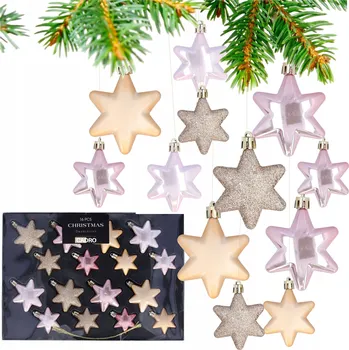 Vánoční dekorace VÁNOČNÍ OZDOBY závěsky na stromeček hvězdičky vánoční růžové zlaté 16x