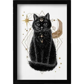 Obraz Dekorativní nástěnný obraz v černém rámu Magická černá kočka a vesmír 20x30 cm