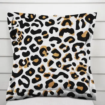 Povlak na dekorativní polštářek Bavlněný povlak na polštář s lemem Sandra SA-409 Leopardí vzor na bílém 30 x 50 cm