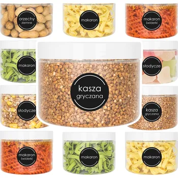 Dóza na potraviny 12x ZAVAŘOVACÍ SKLENICE NÁDOBA NA POTRAVINY NA SÝPKÉ POTRAVINY 0,5L kamaju + SAMOLEPICÍ ŠTÍTKY