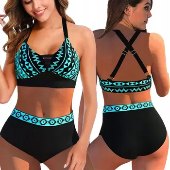Dámské plavky DVOUDÍLNÉ PLAVKY ZEŠTÍHLUJÍCÍ BIKINY S VYSOKÝM PASEM / XXL