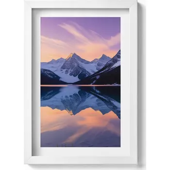 Obraz Závěsný obraz rámeček bílé barvy Krajina hor a jezera večer 20x30 cm