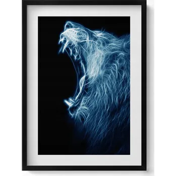 Obraz Dekorativní nástěnný obraz s rámem a grafikou loft Divoká řeč těla lva 50x70 cm