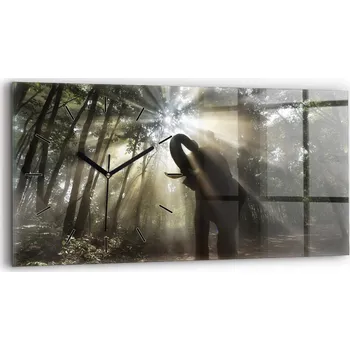 Hodiny Moderní skleněné nástěnné hodiny s potiskem, horizontální, 60x30 cm - Slon v džungli