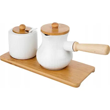 Cukřenka Florina Cukřenka a džbánek na mléko Florina bílá/bambus 2 ks 280 ml, 300 ml