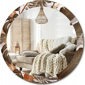 Zrcadlo Kulaté nástěnné dekorativní zrcadlo ve skleněném rámu Palmové listy průměr 90 cm