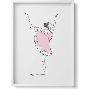 Obraz Obraz v bílém rámu nástěnná dekorace Line-art baletky v tanci 50x70 cm