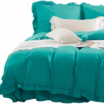 Povlečení POVLEČENÍ 160x200 KOMPLET S VOLÁNKEM + 2 POVLAKY NA POLŠTÁŘ 70x80 JEDNOBAREVNÉ TYRKYSOVÉ