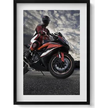 Obraz Nástěnný dekorativní obraz v rámu s grafikou Muž na motorce 50x70 cm
