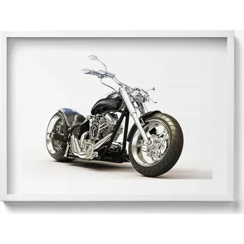 Obraz Dekorativní nástěnný obraz v bílém rámu s grafikou Černá motorka 70x50 cm
