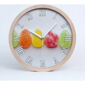 Hodiny Dřevěné nástěnné hodiny barevné želé bonbóny fi 25 cm