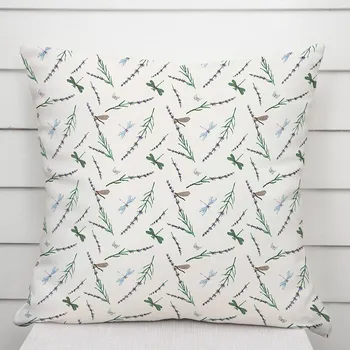 Povlak na dekorativní polštářek Bavlněný povlak na polštář Sandra SA-560 Vážky a levandule na bílém 50 x 60 cm