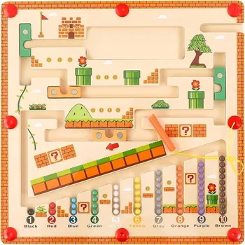 Dřevěná hračka Dřevěný magnetický labyrint Montessori – učení barev a počítání pro děti