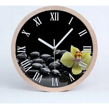 Hodiny Dřevěné nástěnné hodiny kulatý orchidej průměr 30 cm