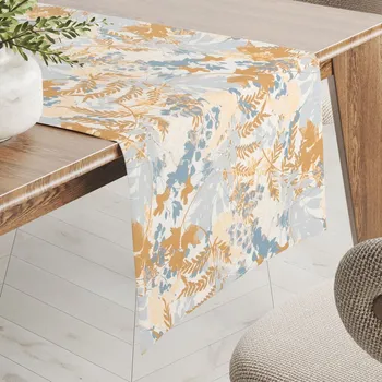 ubrus Sametový běhoun na stůl Tamara TMR-043 Hnědo-modré designové rostliny 20x120 cm