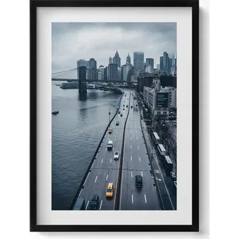 Obraz Obraz v černém rámu nástěnná dekorace Městská ulice z ptačí perspektivy 50x70 cm