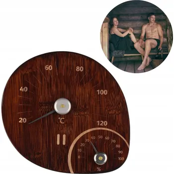 Termovlhkoměr do sauny Rento 18 cm, dřevěný, bambusový, tmavě hnědý