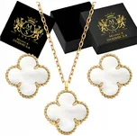 Zlatá Sada Jetelíček Náušnice a Náhrdelník s Perletí Stříbro 925