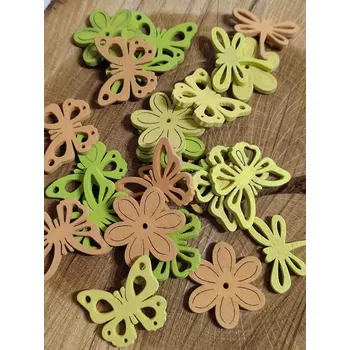 Dřevěné dekorace jarní kytičky a motýli barva žlutá