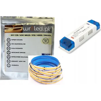 LED osvětlení LED COB pásek 24V 5m Neutrální bílá 50W Pro+ sada s napájecím zdrojem 60W