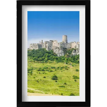 Obraz Nástěnný obraz v černém rámu s grafikou Spišského hradu na Slovensku 20x30 cm