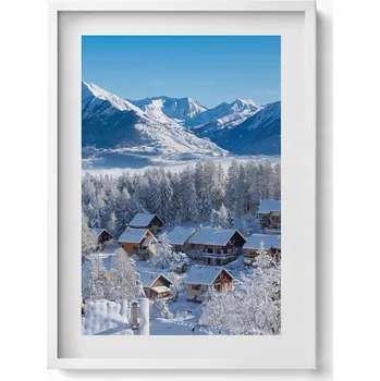Obraz Nástěnný obraz v bílém rámu, dekorace interiéru - Sníh Laye v Alpách, 50x70 cm