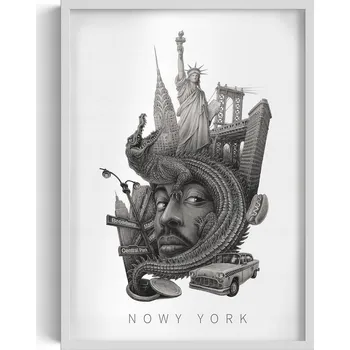 Obraz Nástěnný obraz Černobílý New York Socha Svobody Brooklynský most 50x70 cm