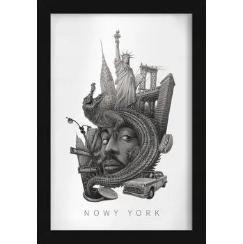 Obraz Obraz + rámeček Černobílý New York Socha Svobody Brooklynský most 20x30 cm